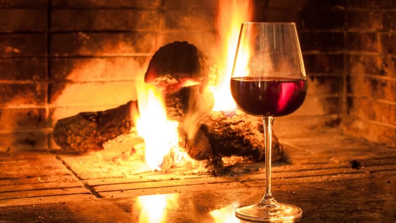 fireplace and red wine